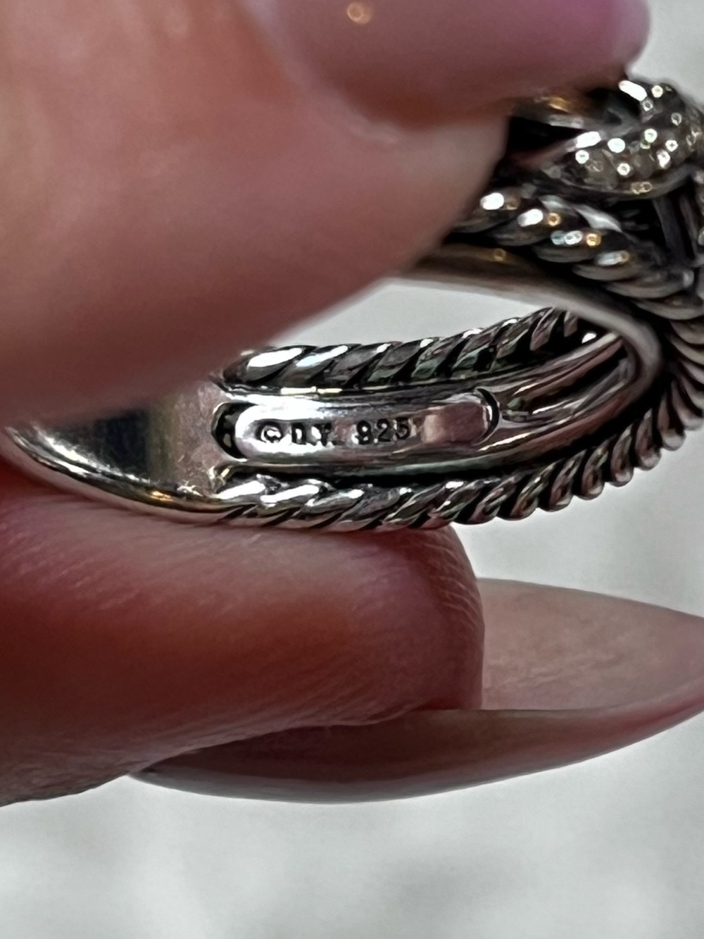 David Yurman Sterling Silver X Crossover band with Diamonds - Picture 5 of 8